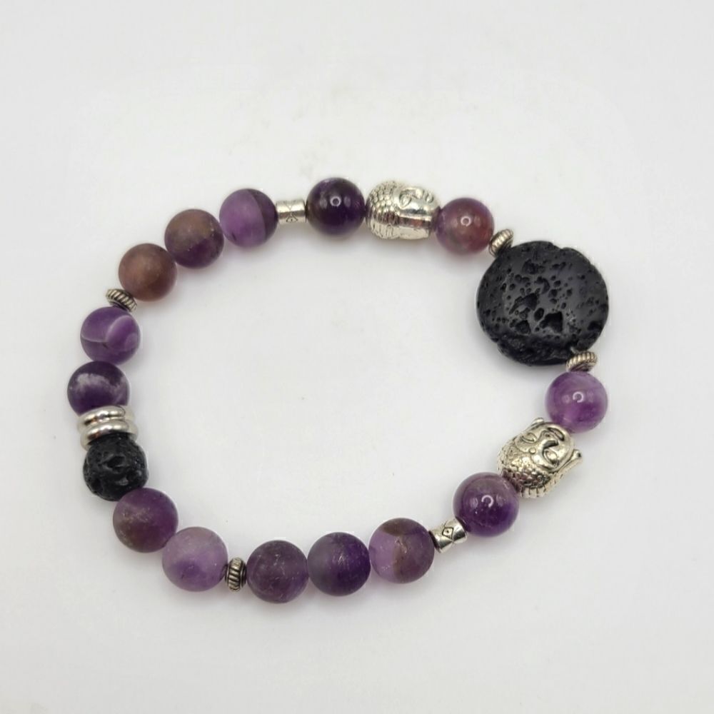Amethyst bracelet, silvertone , stretchy